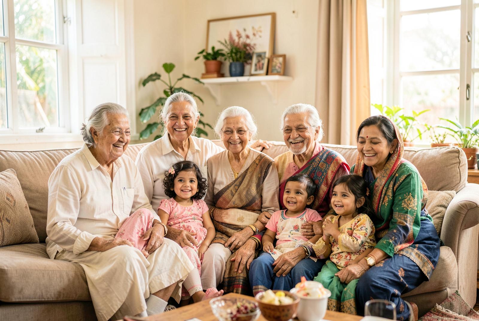 Multigenerational Indian family together at home